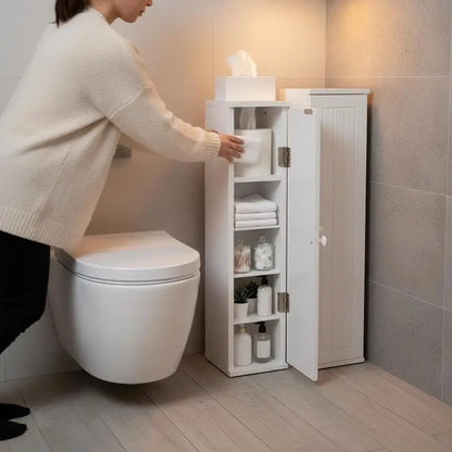 Set di 2 mobili da bagno con 3 ripiani rimovibili, larghezza 16 cm, mobiletto per WC, bianco