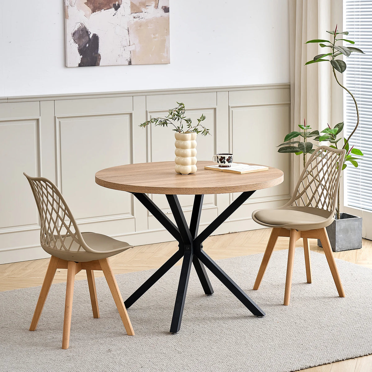 Set di 4/6 sedie da pranzo moderne con schienale in rete con gambe in legno massello e cuscini imbottiti, per sala da pranzo/camera da letto, sedia da caffè