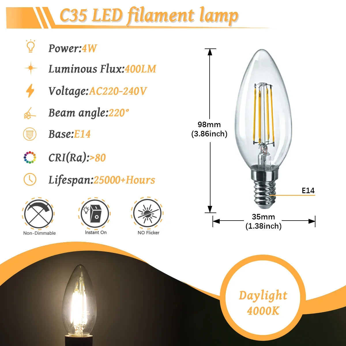 10 Lampadine LED E27 E14 B22 Stile Industriale Vintage, Retro Edison 8W 4W 6W 220V per Lampade a Filamento Incandescenti Edison