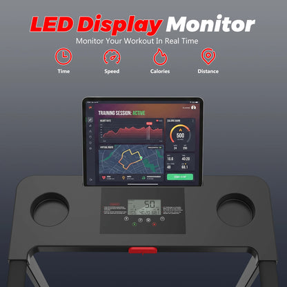Tapis Roulant Pieghevole 2-in-1 con Controllo APP e Altoparlante Bluetooth, Macchina per Camminare e Correre a Casa 1-12km/h, Motore da 2.0HP di Potenza Massima, Display LED, 12 Programmi Preimpostati, Attrezzatura Fitness Pi