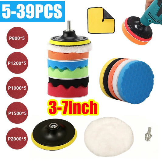 Kit di 5-39 Pezzi di Tamponi in Spugna per Lucidatura Auto, Tamponi in Schiuma da 3/4/5/6/7 Pollici per Lucidatura e Rimozione Graffi su Veicoli
