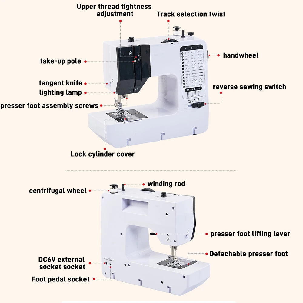 Macchina da Cucire Podofo a 12 Punti con Pedale, Velocità Regolabile, Mini Macchina da Cucire Portatile Elettrica per Principianti e Bambini, Macchina da Cucire Mini con Pedale e Velocità Alta-Bassa