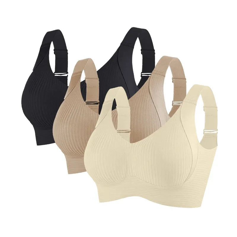 Set da 3 pezzi: reggiseno push-up da donna, senza ferretto, con effetto lifting, intimo senza cuciture, reggiseno a coste con scollo a V, taglie forti, lingerie sexy, taglie M-4XL, intimo 2028.