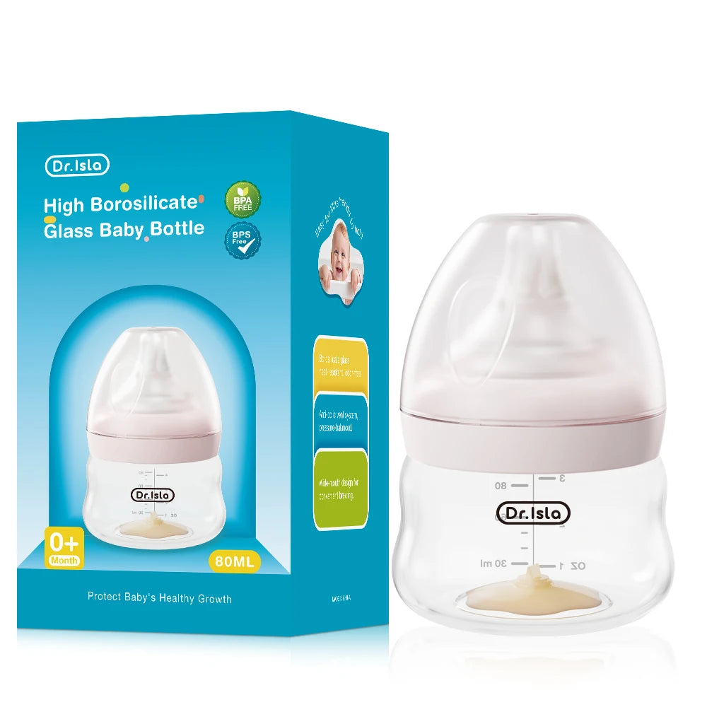 MAMIJOY Biberon in vetro per bambini alto 80/160/240 ml in borosilicato a bocca larga anti-gonfiore con scala graduata trasparente Biberon senza BPA e BPS GB61