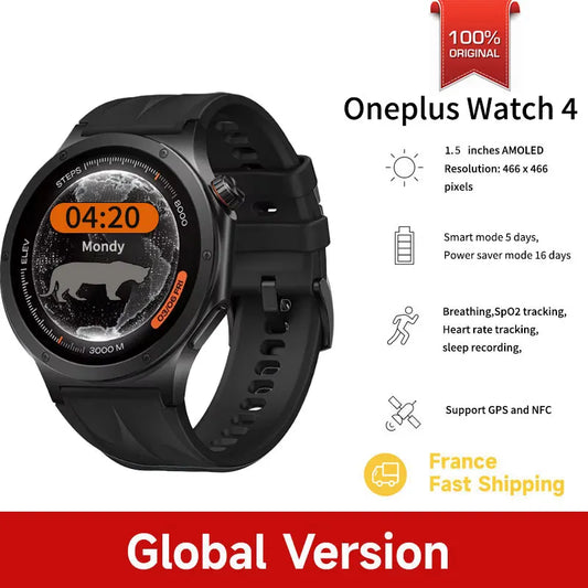 Nuovo arrivo OnePlus Watch 4 Smartwatch con display AMOLED da 1,5”, Snapdragon W5 Gen 1, fino a 16 giorni di autonomia, GPS, NFC, Smartwatch da uomo.