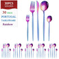 Set di posate dorate da 30 pezzi in acciaio inossidabile, coltelli, forchette, cucchiai, set di stoviglie per banchetti, ristoranti e ospiti