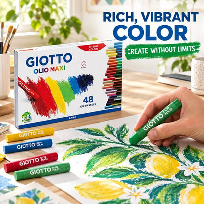 Kit di pastelli a olio GIOTTO, 48 pezzi, con colori intensi e pastelli di grandi dimensioni (11 mm) per pittura, lezioni di arte, scuola, uso domestico e progetti creativi.
