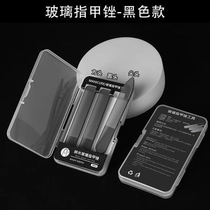Set Professionale di 3 Lima per Unghie in Vetro Nano, Strumenti Riutilizzabili per Lucidare, Modellare e Levigare le Unghie, per Manicure, Pedicure, Salone e Casa