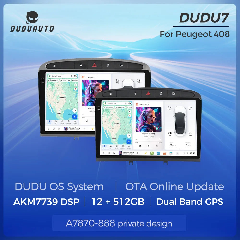 DUDUAUTO 512GB Wireless CarPlay Android Auto Per Peugeot 408 Per Peugeot 308 308SW Autoradio Lettore Multimediale DSP WIFI GPS AMP