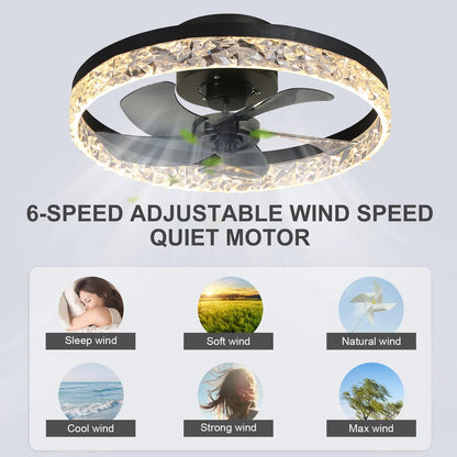 Ventilatore da Soffitto Intelligente con Lampada, Controllo Remoto e App, 6 Livelli di Vento, Dimmerabile, Nero Bianco 50CM, Ventilatore per Raffreddamento Domestico