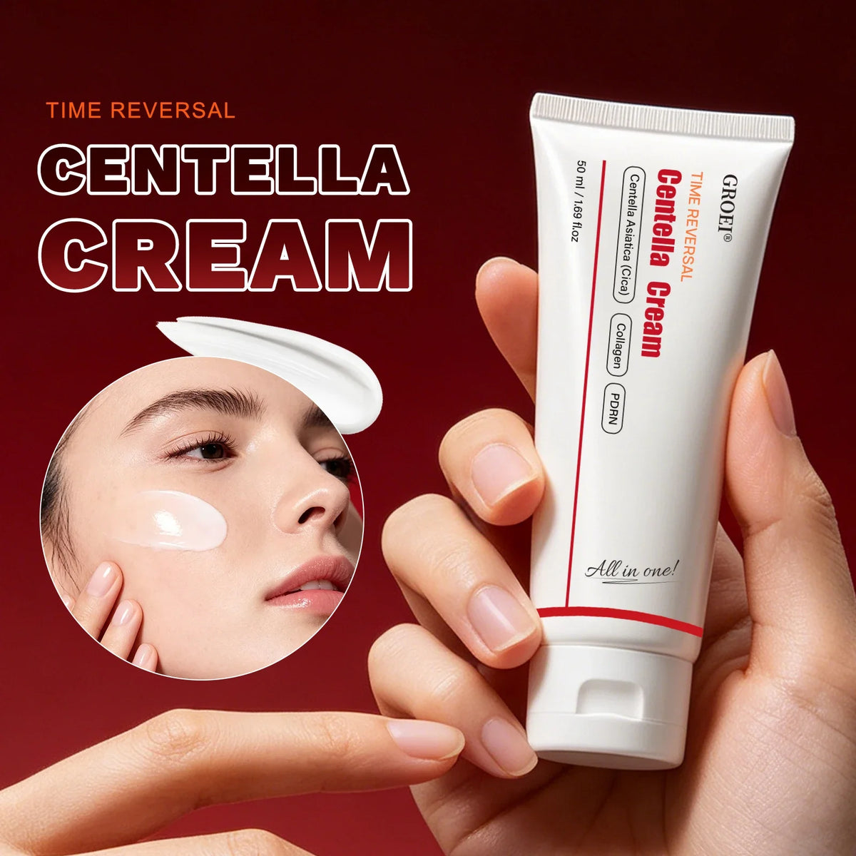 Crema Viso al Collagene e Centella, Idratante con Acido Ialuronico, Leggera, per una Pelle Liscia, Morbida ed Elastica, Nutriente e Illuminante