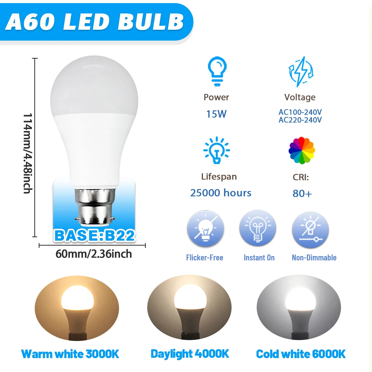 1-12 Pezzi Lampadine LED B22 Senza Sfarfallio AC220V 110V, Base B22, Illuminazione Calda per Arredamento Casa