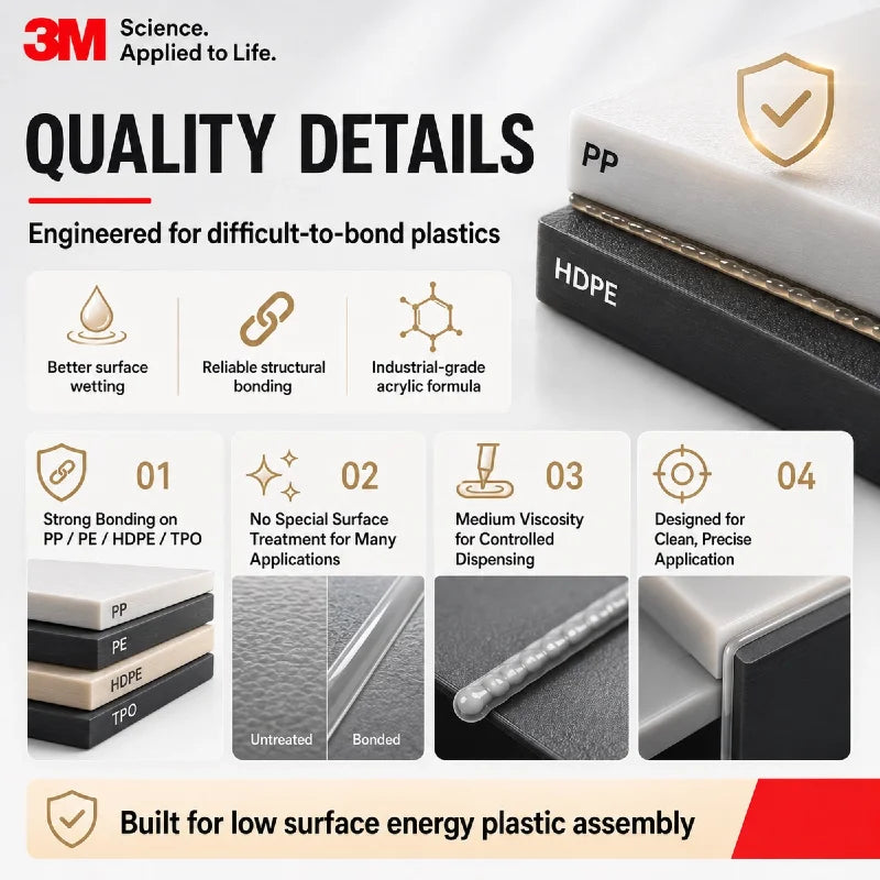 Adesivo Strutturale in Plastica 3M Scotch-Weld DP8005 45ml 10:1 Colla Acrilica Bicomponente per Incollaggio PP PE HDPE TPO