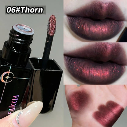 Rossetto Nero Opaco Scintillante Rosso, Lucidalabbra Punk Gotico, Trucco di Halloween, Rossetto in Mousse, Rossetto Impermeabile Anti-sbavature, Tinta Labbra