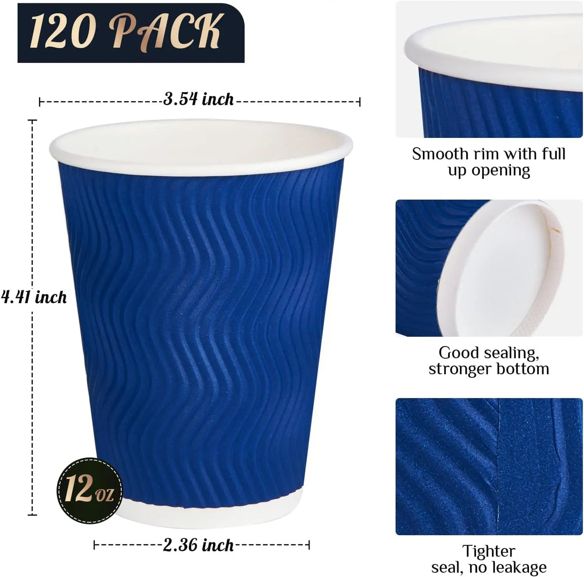 Bicchieri da Caffè Usa e Getta da 12OZ, Bicchieri di Carta Isolati con Parete Ondulata in Kraft per Bevande Calde o Tè, Acqua Calda