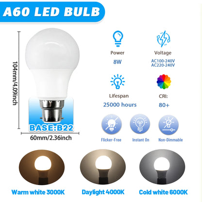 1-12 Pezzi Lampadine LED B22 Senza Sfarfallio AC220V 110V, Base B22, Illuminazione Calda per Arredamento Casa