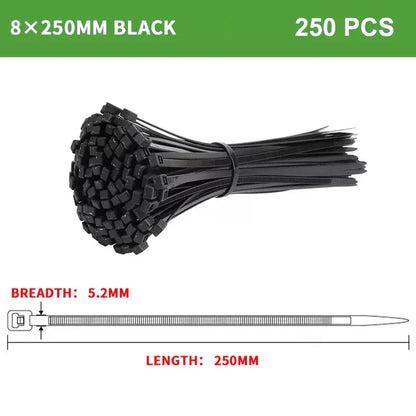 250PCS Fascetta in nylon di plastica autobloccante Fascetta per cavi nera 5X300 8*200mm Anello di fissaggio Fascetta per cavi Fascette per cavi in nylon con cinturino