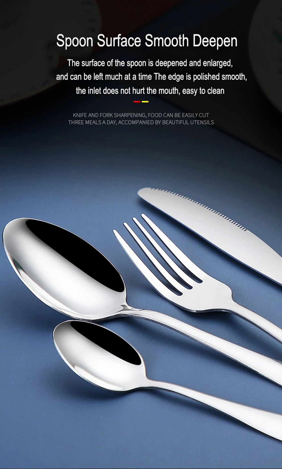 Set di posate da 24 pezzi in acciaio inossidabile, set di stoviglie, cucchiaio e forchetta, coltello, forchetta, cucchiaio da dessert, cucchiaio da tè