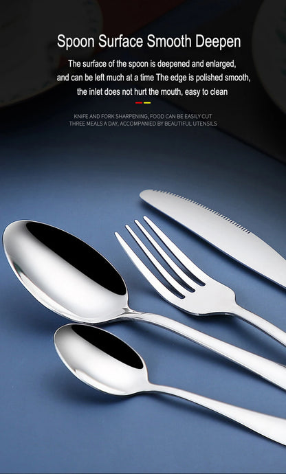 Set di posate da 24 pezzi in acciaio inossidabile, set di stoviglie, cucchiaio e forchetta, coltello, forchetta, cucchiaio da dessert, cucchiaio da tè