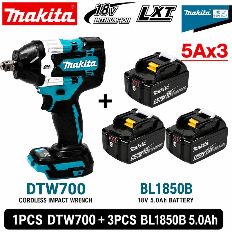 Avvitatore a impulsi Makita DTW700 18V senza fili, brushless, 700 Nm, professionale, con attacco quadrato da 1/2 pollice, velocità variabile, Auto-Stop, compatibile con batterie Makita LXT BL1830 BL1840 BL1850 BL1860B - Maga
