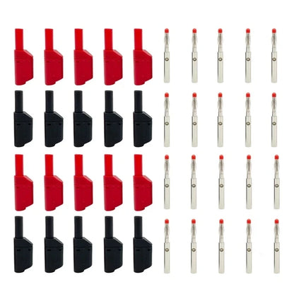 20 pz/4mm maschio guaina retrattile impilabile spina a Banana avvolto completamente isolato filo di sicurezza connettore a saldare nero rosso