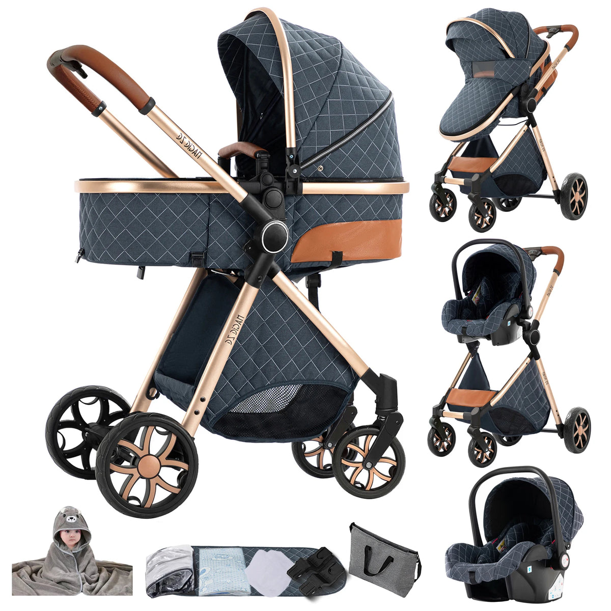 Passeggino Magic ZC 3 in 1, Sistema da Viaggio Compatto e Pieghevole con Navicella, Seggiolino Auto per Neonati e Seduta Reversibile, Carrozzina High Landscape, Ruote Ammortizzate, Manubrio Regolabile, Chiusura con Una Mano,