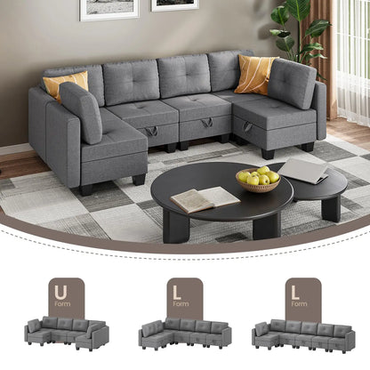 Divano componibile con spazio contenitore, chaise longue trasformabile per soggiorno e camera da letto