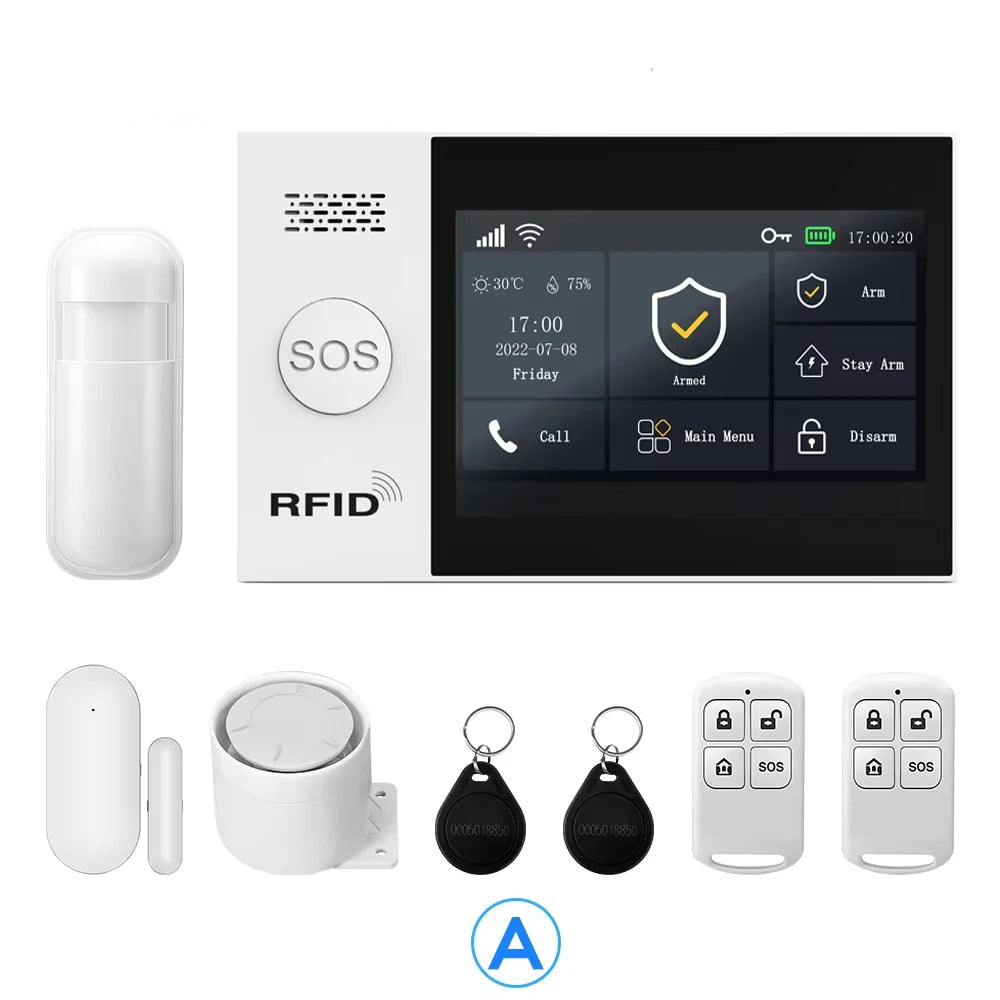 Allarme GSM WiFi compatibile con l'app Tuya Smart Life, rilevatore di intrusioni wireless per casa, garage, ufficio, negozio, protezione con avvisi in tempo reale.