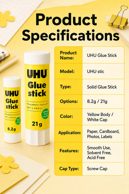 Colla stick UHU 8.2g 21g, colla solida forte, senza disordine, per scuola, ufficio, artigianato, carta.