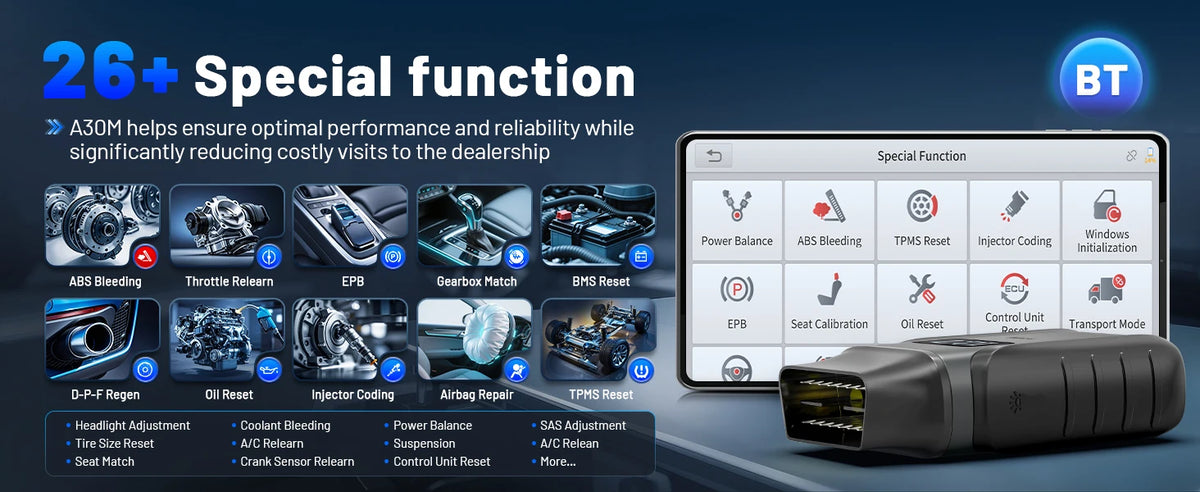 XTOOL A30M OBD2 Scanner Strumenti diagnostici Bluetooth Scanner automobilistico Aggiornamento gratuito a vita Bidirezionale CAN FD FCA 26+ Reset