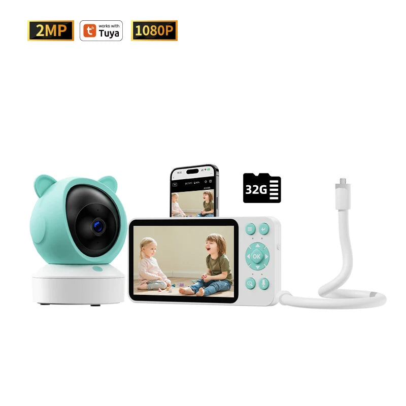 Danmini 2.4G 5 pollici Baby Monitor Tuya App Telecomando 1080P Videocamera Video Citofono bidirezionale Rilevazione movimento Monitor wireless