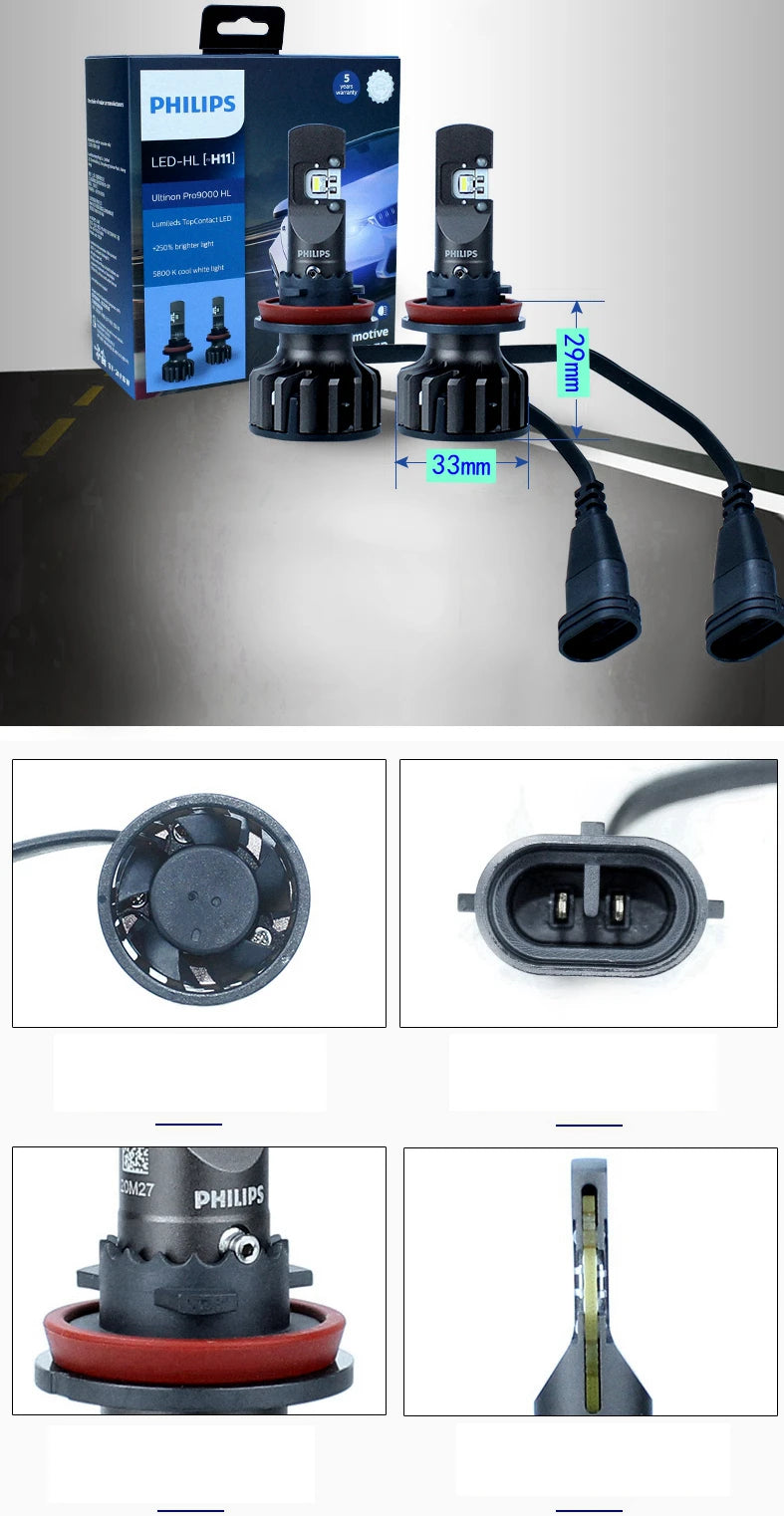 Philips Ultinon Pro9000 H1 H4 H7 LED H11 HB3 HB4 HIR2 faro Auto 9005 9006 9012 5800K bianco 250% lampade Auto a LED luminose