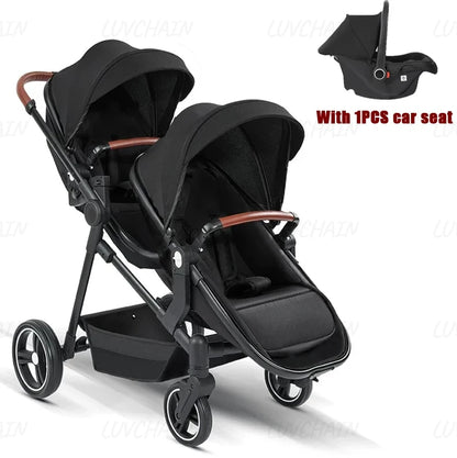 Passeggino Doppio per Bambini da Esterno, Multifunzionale 3-in-1, con Due Seggiolini Auto per Bambini