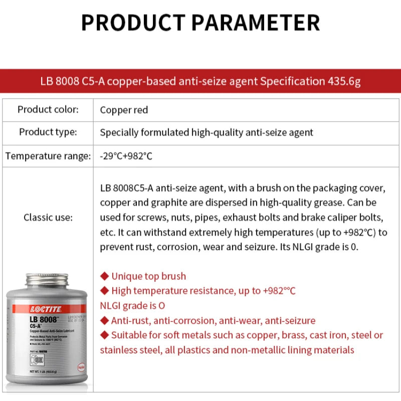Lubrificante anti-siglia a base di rame Loctite LB 8008 C5-A originale al 100% Grasso per uso generale Lattina da 1 libbra