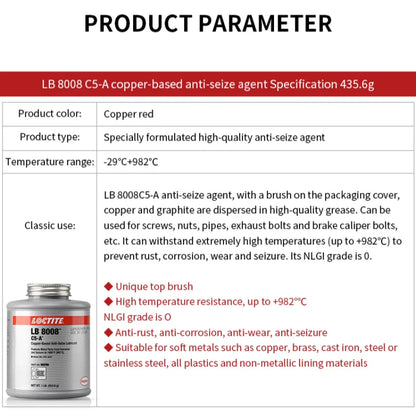 Lubrificante anti-siglia a base di rame Loctite LB 8008 C5-A originale al 100% Grasso per uso generale Lattina da 1 libbra
