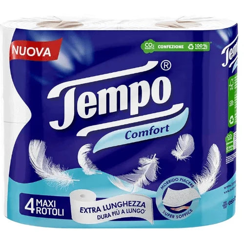 4 rotoli di carta igienica Tempo Comfort, 4 maxi rotoli