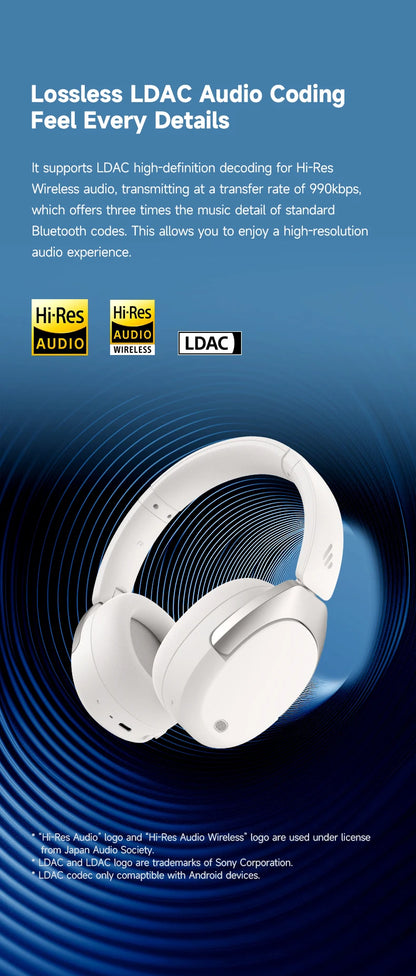 Cuffie Wireless Over-Ear EDIFIER W830NB - ANC -45dB, Hi-Res LDAC, Bluetooth 5.4, 94 Ore di Riproduzione, Ricarica Rapida, Pieghevoli, Chiamate Multipoint AI, App ConneX