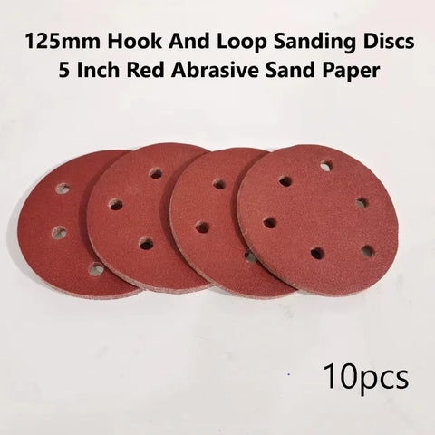 Dischi abrasivi con gancio e anello da 10 pezzi da 125 mm Carta vetrata abrasiva rossa da 5 pollici con 6 fori Grana 80-800 disponibili per levigatrice elettrica