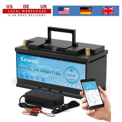KEPWORTH 12V 100Ah LiFePO4 Batterie Celle di grado A ricaricabili per batterie al litio ferro fosfato di stoccaggio esterno/domestico