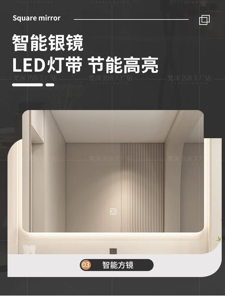 Mobile Bagno Moderno Intelligente con Lavabo Integrato in Ceramica, Armadietti in Rovere, Specchio LED e Mobiletto - Arredamento Bagno