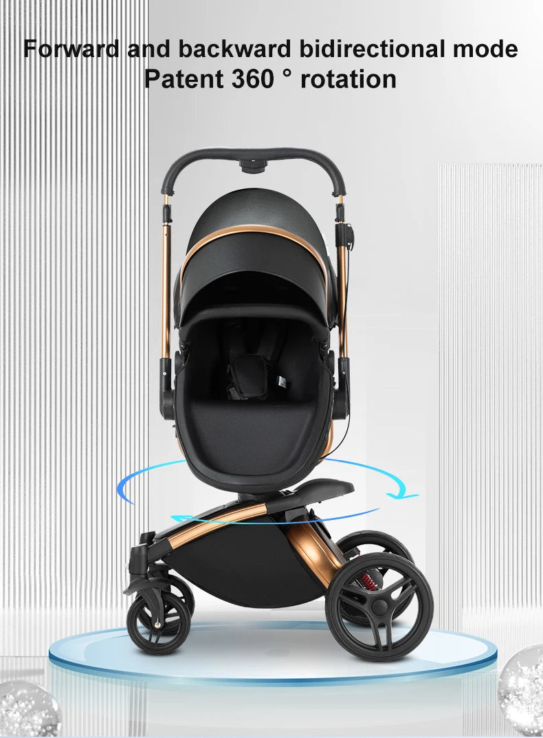 Sistema di trasporto per bambini 3 in 1 con seggiolino auto per neonati e navicella, passeggino pieghevole reversibile a 360 gradi, carrozzina alta per neonati fino a 3 anni, cintura di sicurezza a 5 punti, tettuccio in pelle
