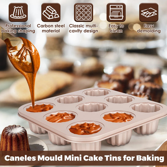 Stampo per cannele Teglia per torta 6/9/12 cavità antiaderente Cannele Muffin Bakeware Cupcake Pan per forno Cottura Lavabile in lavastoviglie Stampo per cannella