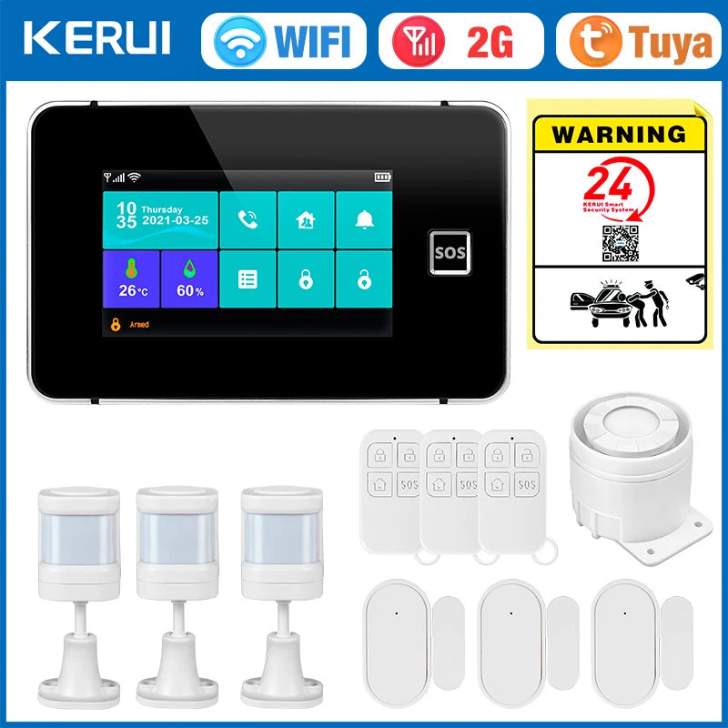 KERUI 2G WIFI GSM Sistema di Allarme Domestico Set Touch Screen da 4.3 pollici Sistema di Allarme di Sicurezza Tuya Smart App Alexa per la Casa Antifurto