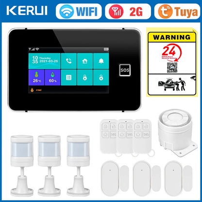KERUI 2G WIFI GSM Sistema di Allarme Domestico Set Touch Screen da 4.3 pollici Sistema di Allarme di Sicurezza Tuya Smart App Alexa per la Casa Antifurto