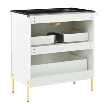 Mobiletto per lavabo da bagno con lavabo in ceramica, lavabo singolo con cassetti in MDF, organizer per mobile da bagno in piedi con lavabo