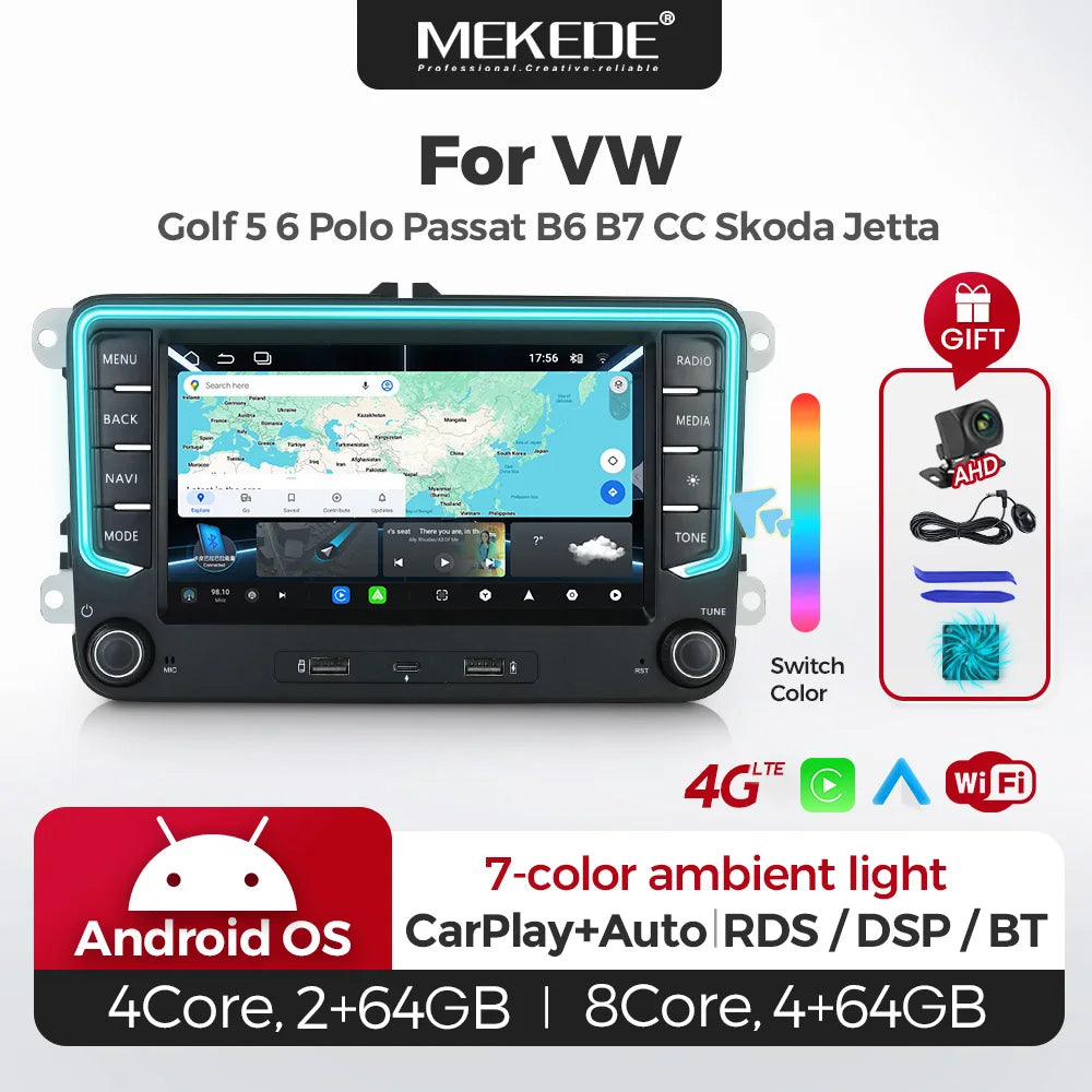 Mekede Android 15 Autoradio con CarPlay Wireless/Navigazione GPS Auto, Lettore Video 4K, DSP, BT5.4 per Volkswagen Golf 5 6 Polo Passat B6 V6 B7 TSI CC T5 EOS JETTA Skoda Octavia 2 Superb 3 Seat Altea Toledo Leon