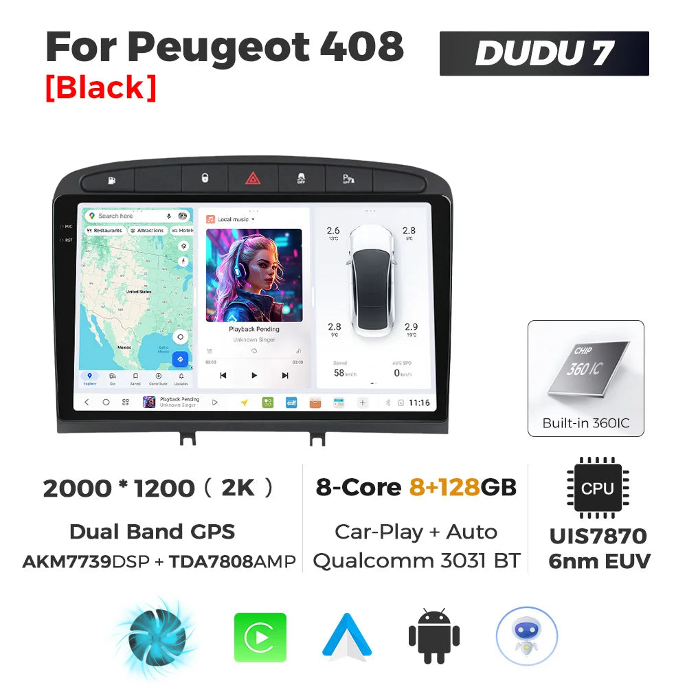 DUDUAUTO 512GB Wireless CarPlay Android Auto Per Peugeot 408 Per Peugeot 308 308SW Autoradio Lettore Multimediale DSP WIFI GPS AMP