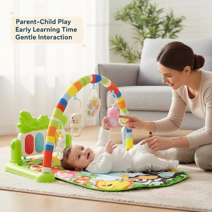 Giochi da palestra per neonati 3 in 1 con pianoforte, tappetino per attività e fitness, giocattoli sospesi, suono musicale, tappetino morbido per gattonare, per neonati e bambini 0-36 mesi