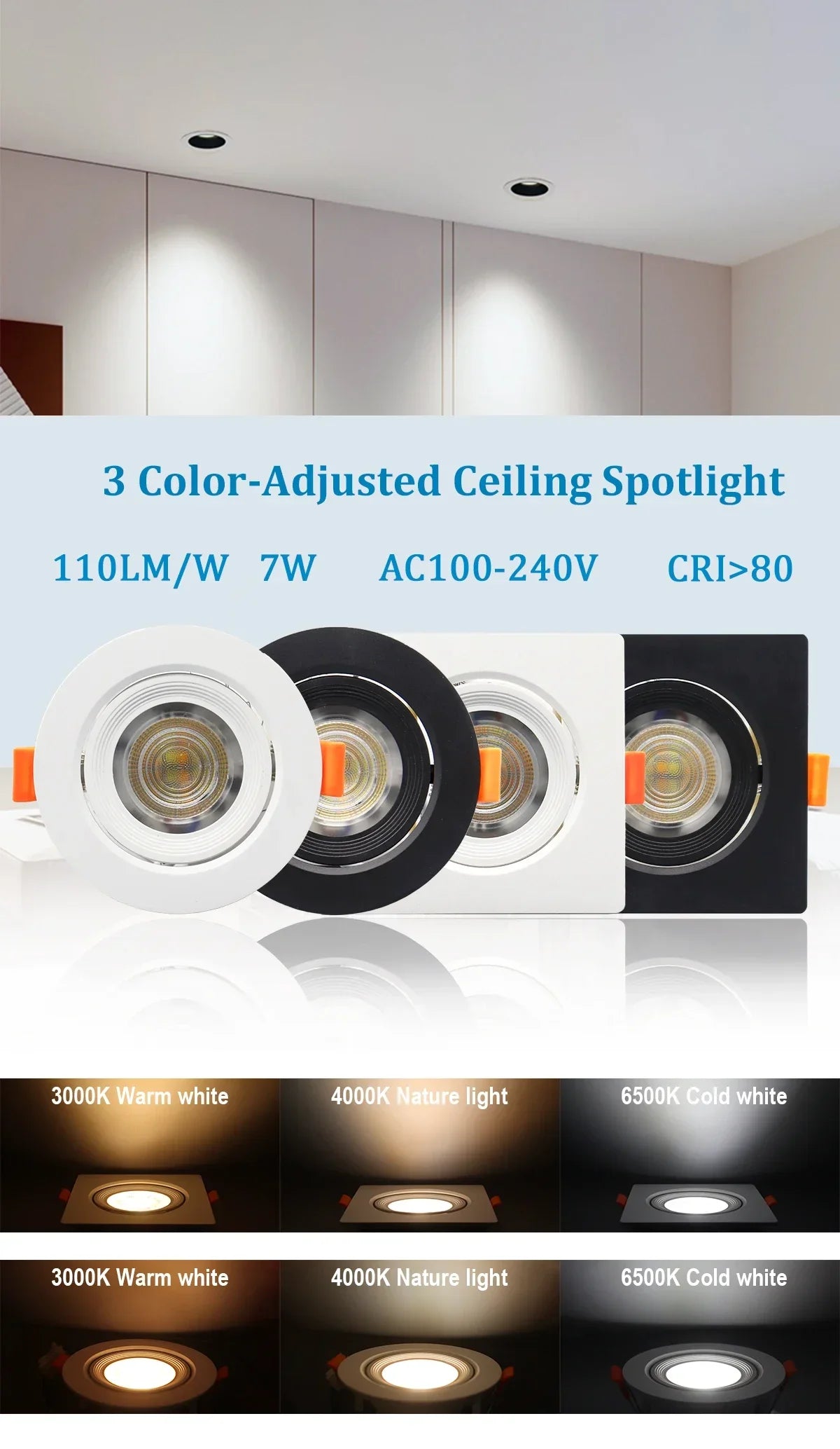 4-20 pezzi 3 CCT LED plafoniera 3000K 4000K 6500K pieghevole da incasso per la casa camera da letto bagno soggiorno illuminazione Lamparas Led