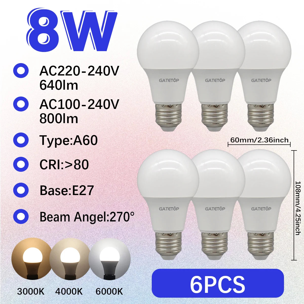 1-10 Pezzi Lampadine LED 8W AC 110V 220V E27, Illuminazione Calda e Diurna, RA80, per Casa, Lampade di Alta Qualità